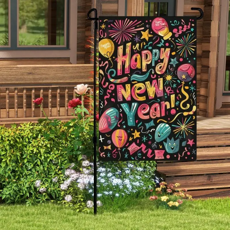 Christmas Garden Flag Happy New Year Decorations Double-Sided Garden Flags Yard Outdoor Decoration New Year Sign Colorful Garden