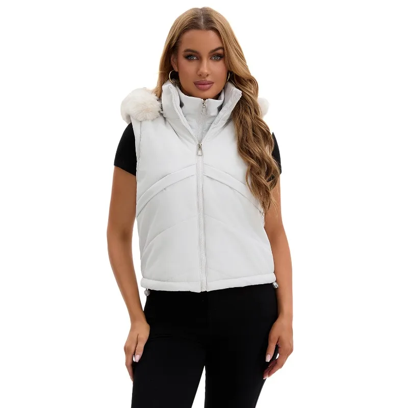 Women's models Autumn Winter Tops Jacket Cotton Coat Fake two-piece Vest Hooded Short Warm Retro Simple Comfortable Advanced New