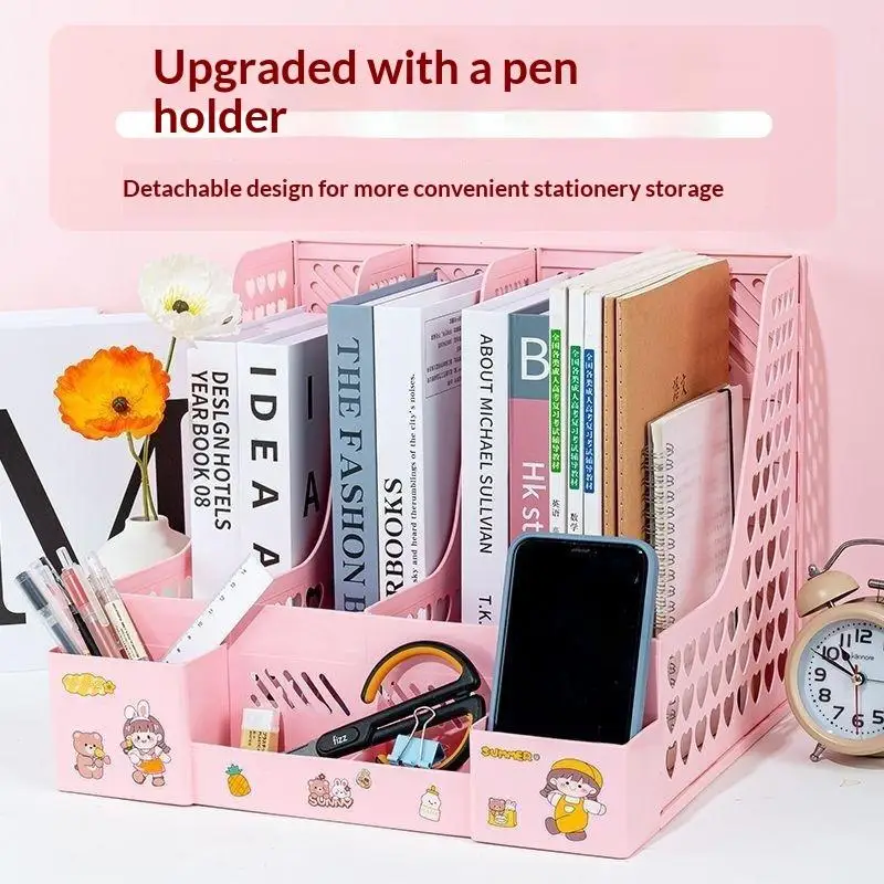 [MOA]Multi-Layer A4 Document Holder Rack PP Material Desk Organizer With Storage Box And Bookshelf For Office Supplies File Rac