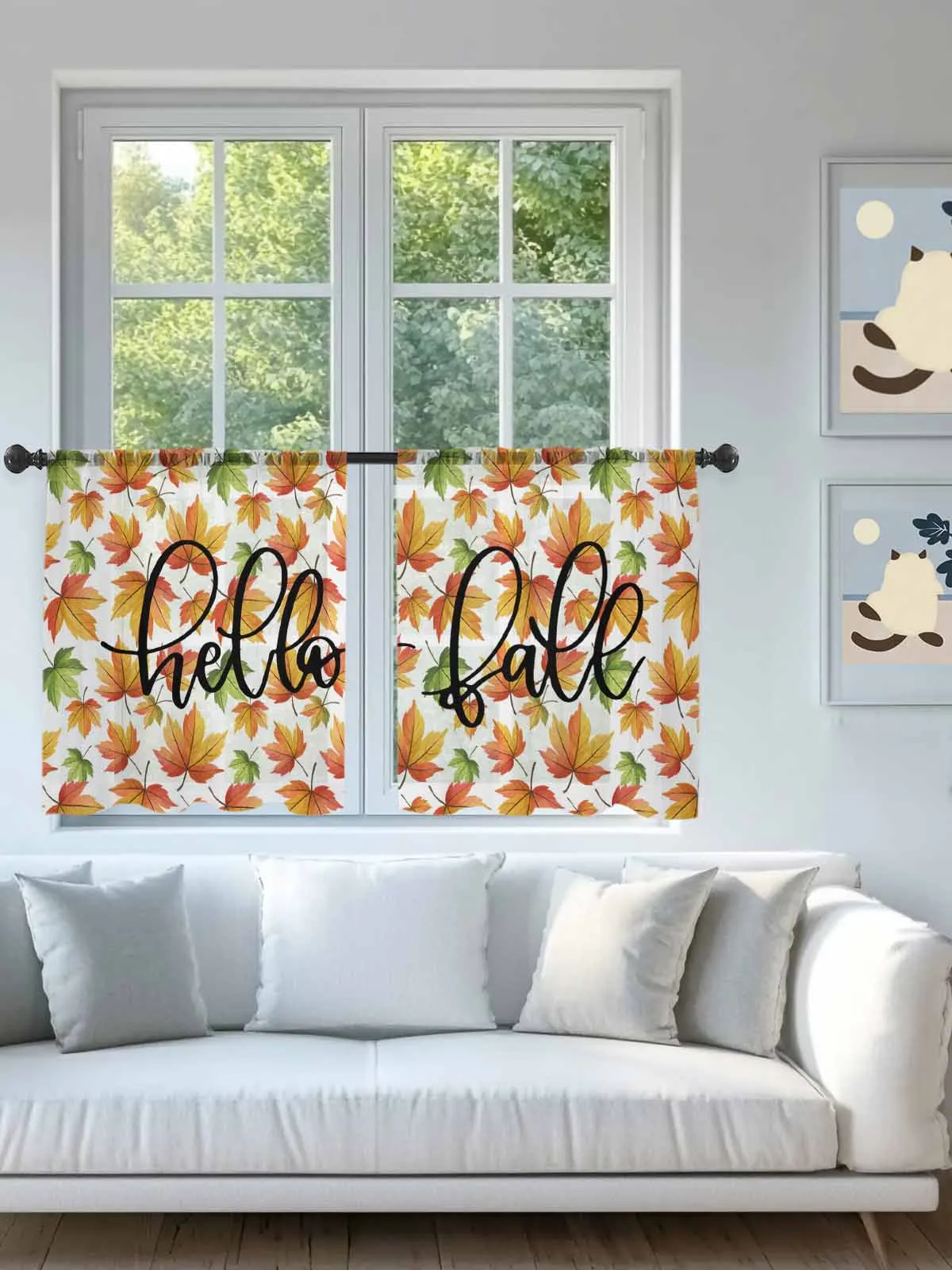 

Autumn Maple Leaves Sheer Voile Curtains for Living Room Window Treatment for Bedroom Kitchen Drapes