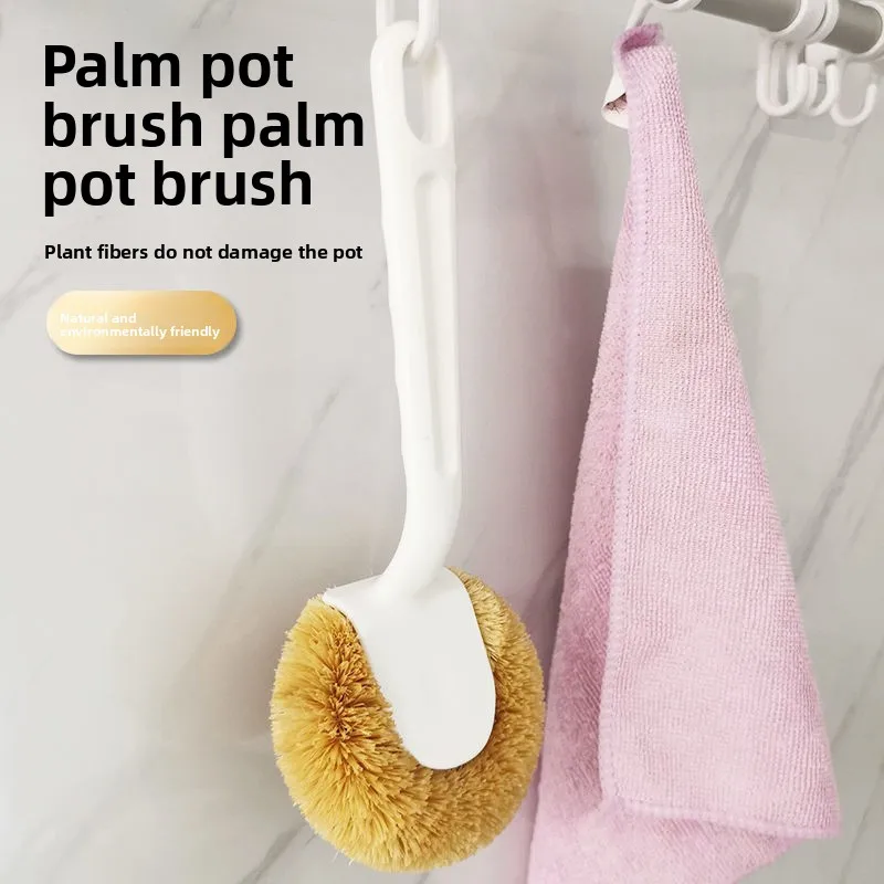 

Natural Coconut Fiber Pot Brush Long Handle Non Stick Oil Scratch Proof Household Kitchen Cleaning Tool for Dishes Pans