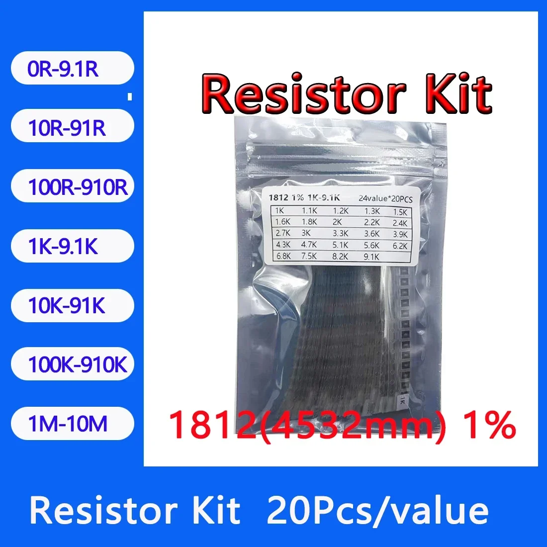 Resistor kit 1812 4532mm smd Resistor package 24values*20PCS=480PCS 1% Sample Kit Resisor