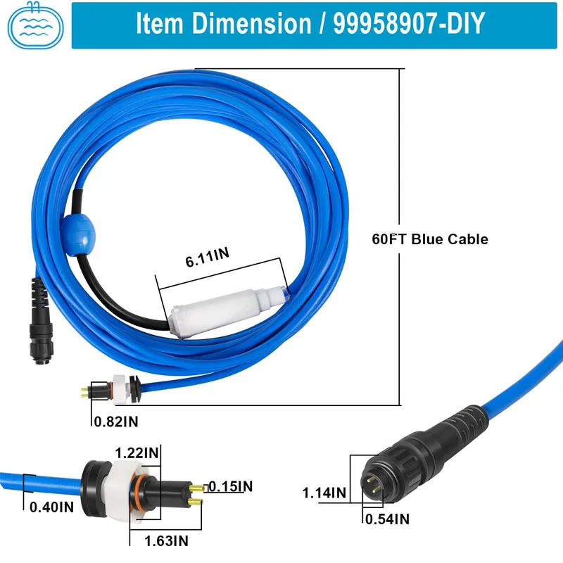 99958907- (18M/60FT)  2-Wire Cable with Swivel for Dolphin Pool Cleaners Active 20, Advantage Ultra, S200,Explorer E30,T35