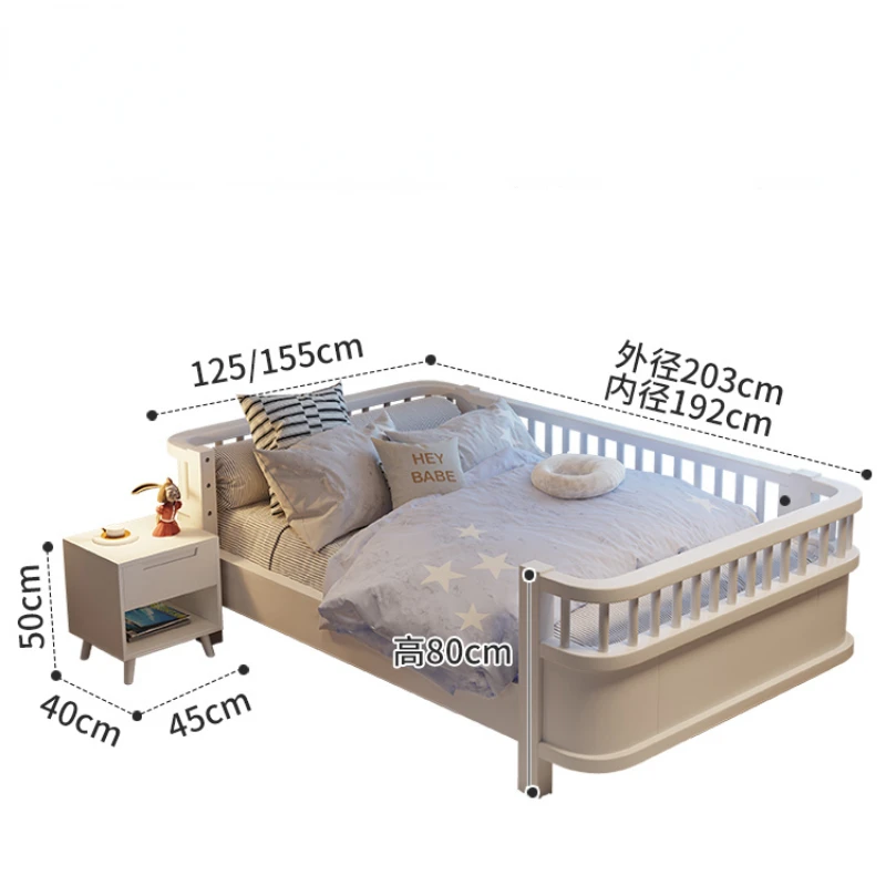 Solid wood children's bed with guardrail