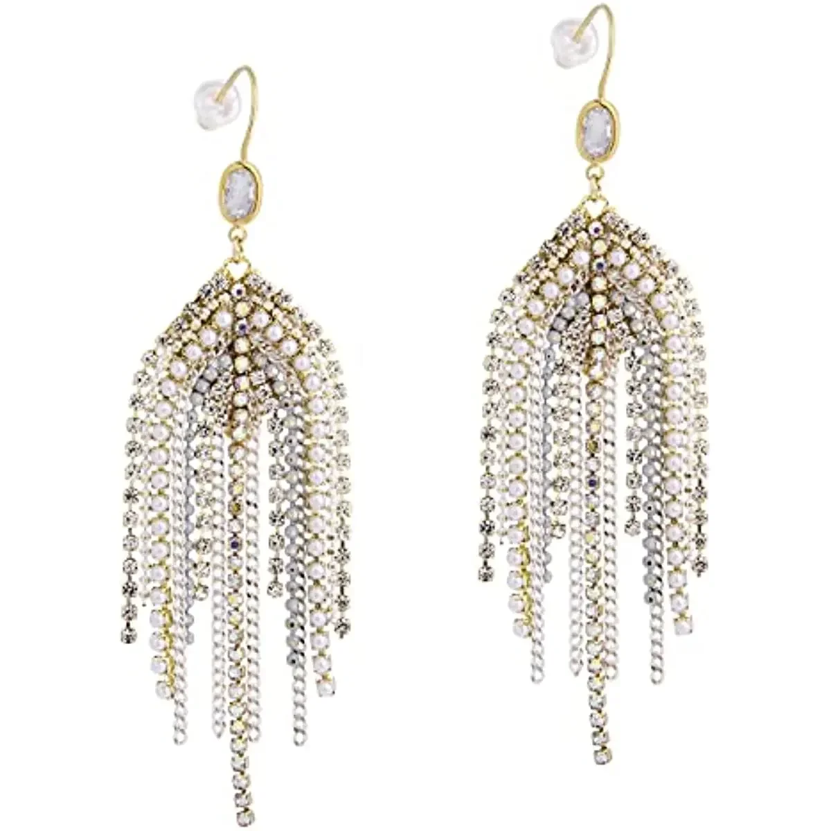 

Fringe Hook Dangling Earring Long Bohemian Handmade Beaded Cubic Zirconia Crystal Statement Boho Chain Tassel Earrings For Women