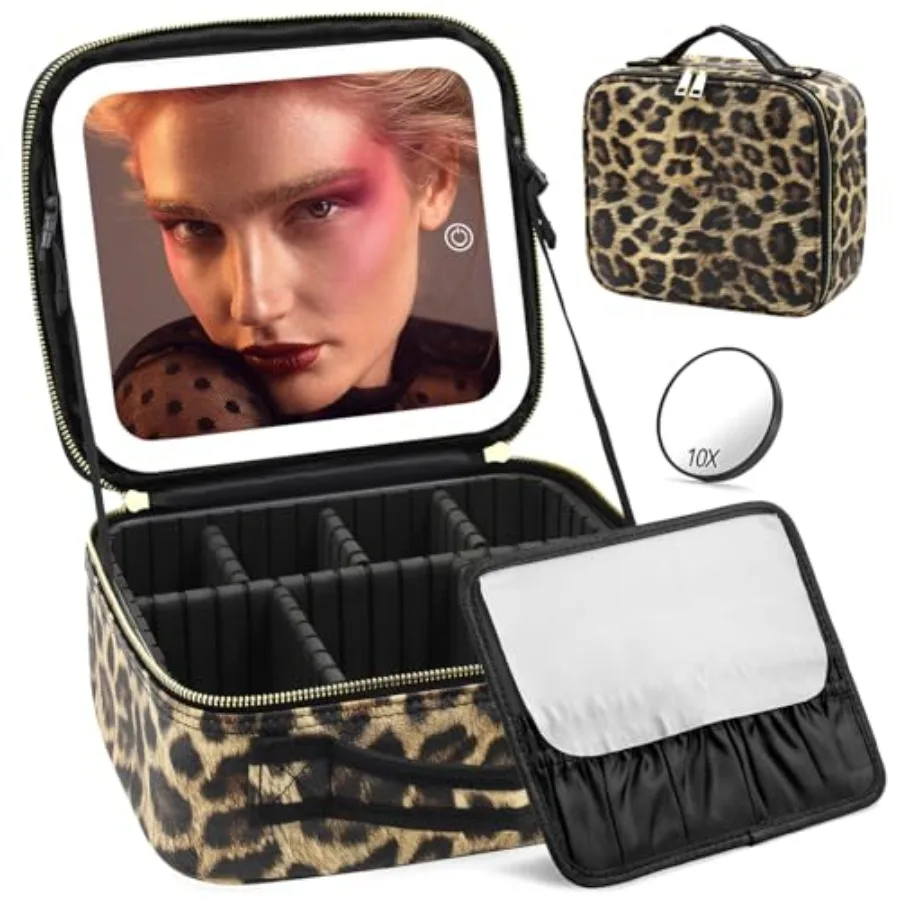

Makeup Bag with Light Up Mirror, Lighted Travel Makeup Organizer 3 Colors Adjustable Brightness, Makeup Bag with Mirror and Lig