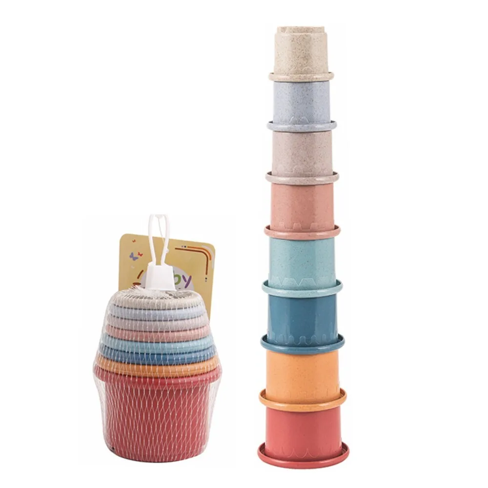 Childrens Wheat Straw Multi Color Stackable Cups Fun Learning Toy for Toddlers and Infants Home and Classroom Use 124