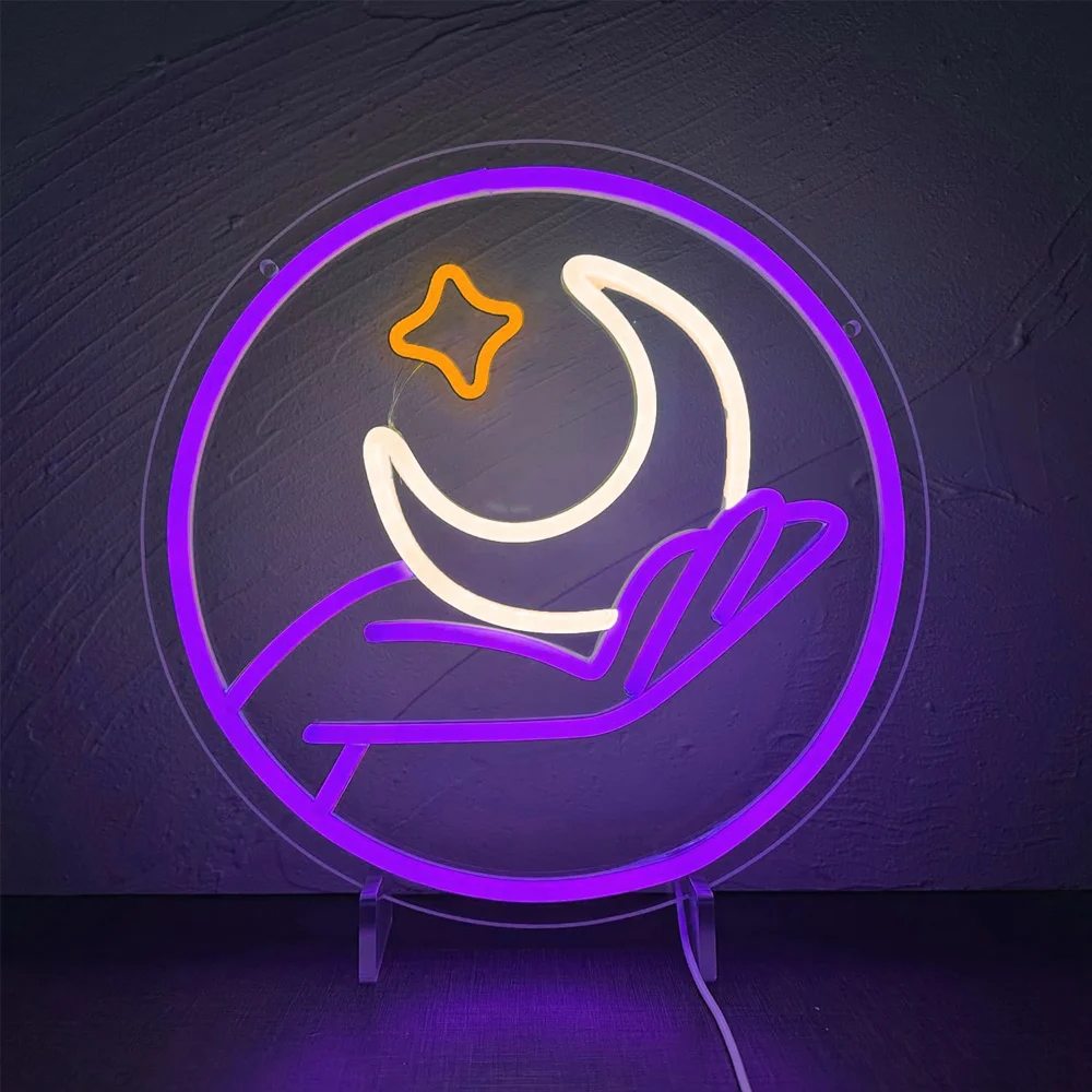 Star Moon Neon Light Sign, LED Signs Moon Star Lamp Wall Decor, USB Powered for Bedroom Game Room Man Cave Decor, Gift for Girls