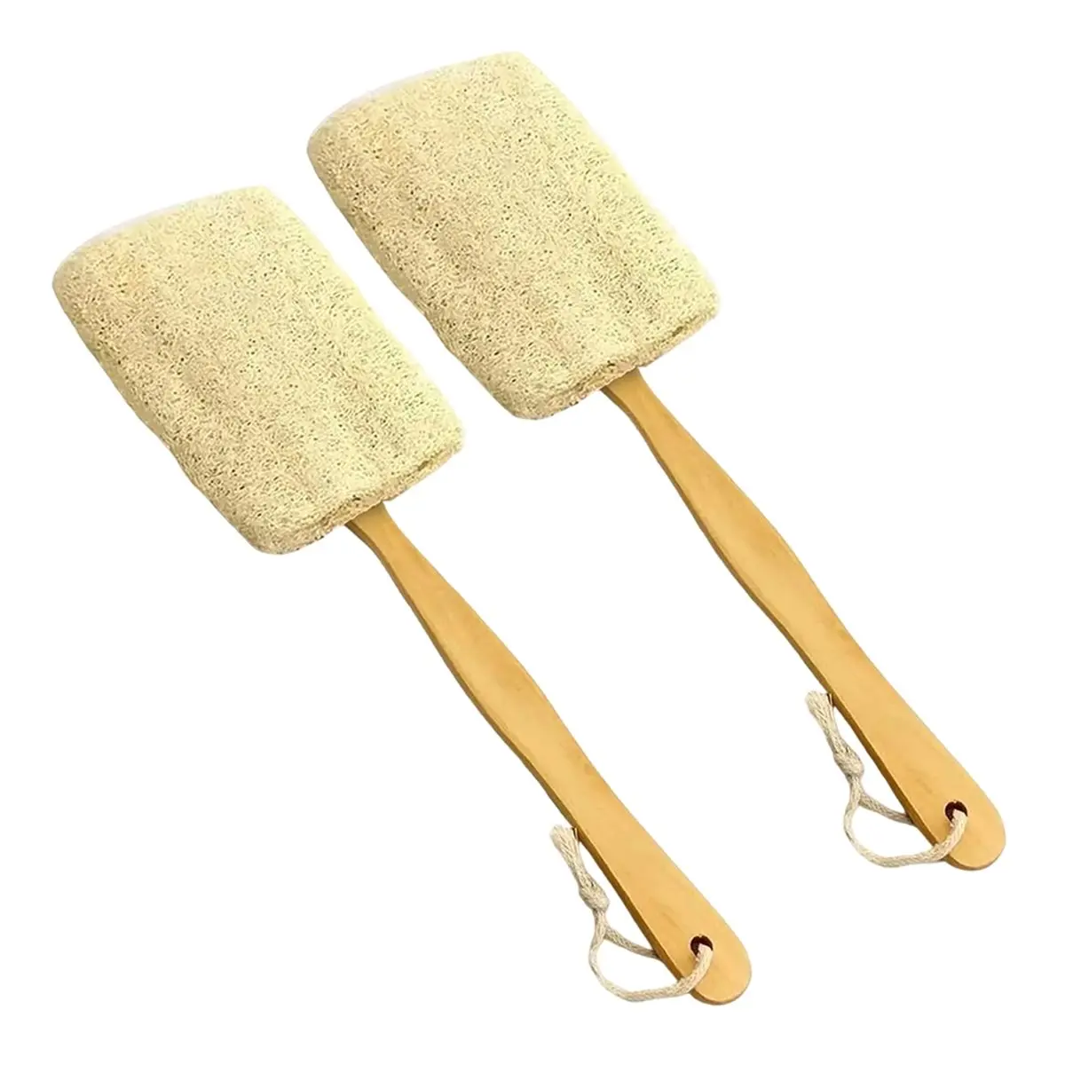 A56K 2 Pack Exfoliating Loofah Luffa Loofa Bath Brush on A Stick, Shower Sponge Back Scrubber with Long Wooden Handle