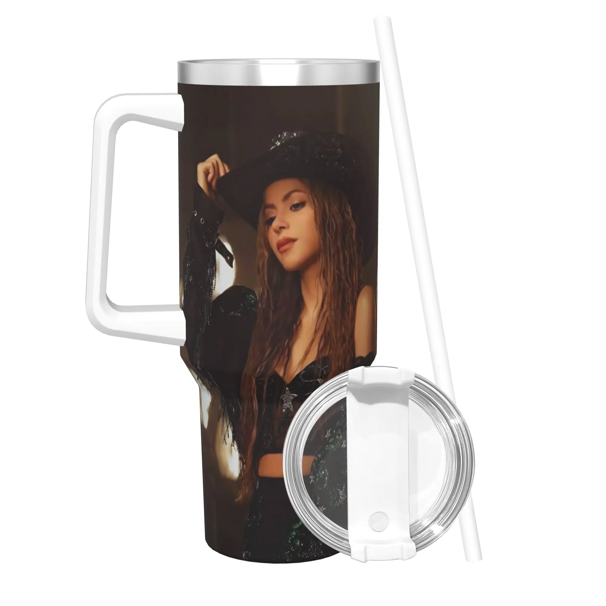 Shakira Singer Tumbler With Straw  Stainless Steel Mugs Cup Double Wall Vacuum Insulated for Cold Or Hot 40oz