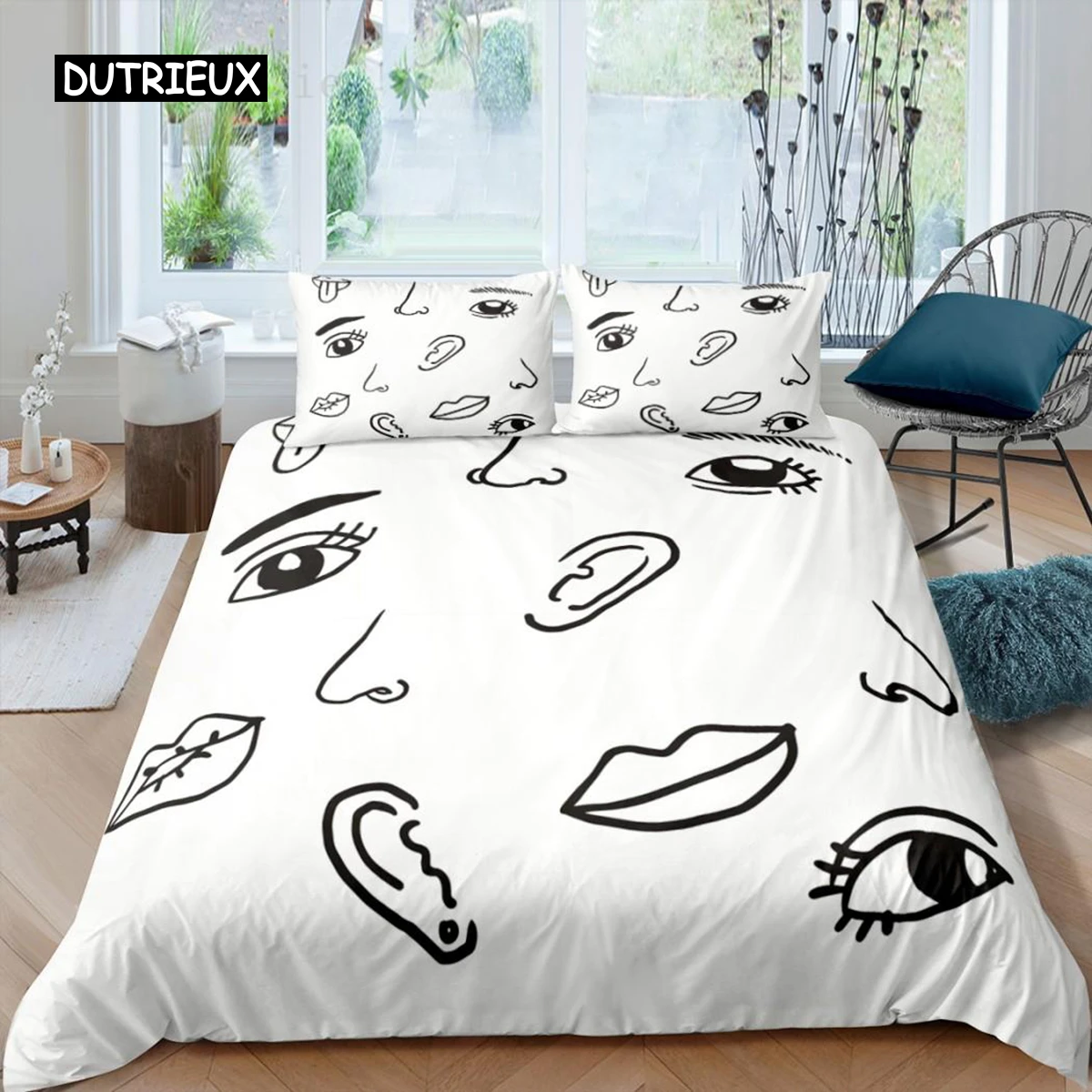 

Cartoon Eyes Duvet Cover Set Facial Features Face Organs Twin Bedding Set For Adult Kids Queen King Microfiber Comforter Cover