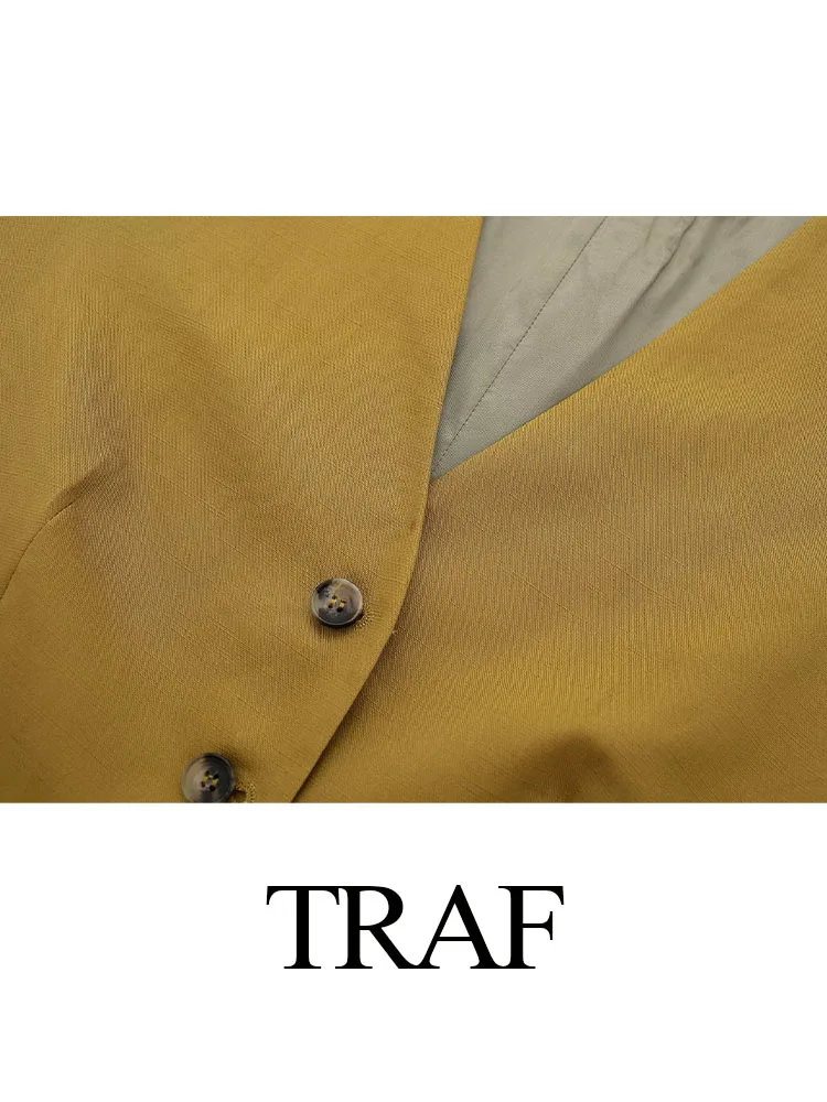 TRAF Suits For Women Fashion 2023 Cotton Linen Highlight Waistline Suit Vest + A Line Rear Zipper Casual vintage Long Skirts