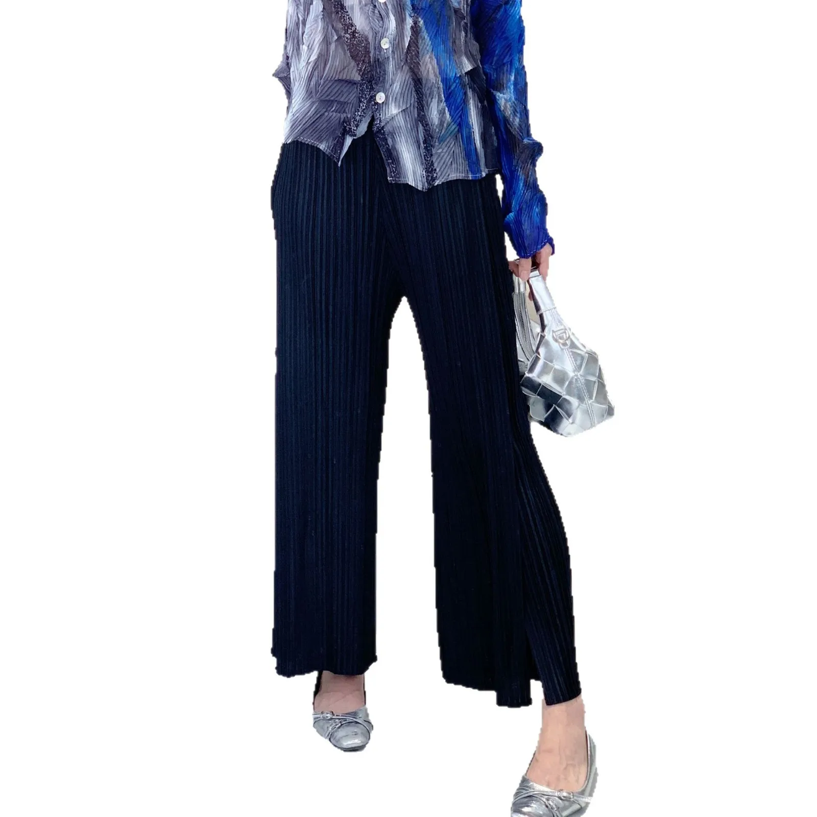 Miyake Fold 2025 New Simple Split Pants Women's Loose Fashion Versatile Casual Pants High Waist Fold Straight Leg Pants
