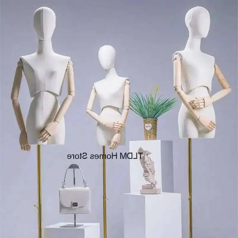 Rack Wooden Arm Fabric Woman Mannequin Display Stand for Adjustable Wedding Cloting Dress Bust Metal Mannequin Base Mannequin