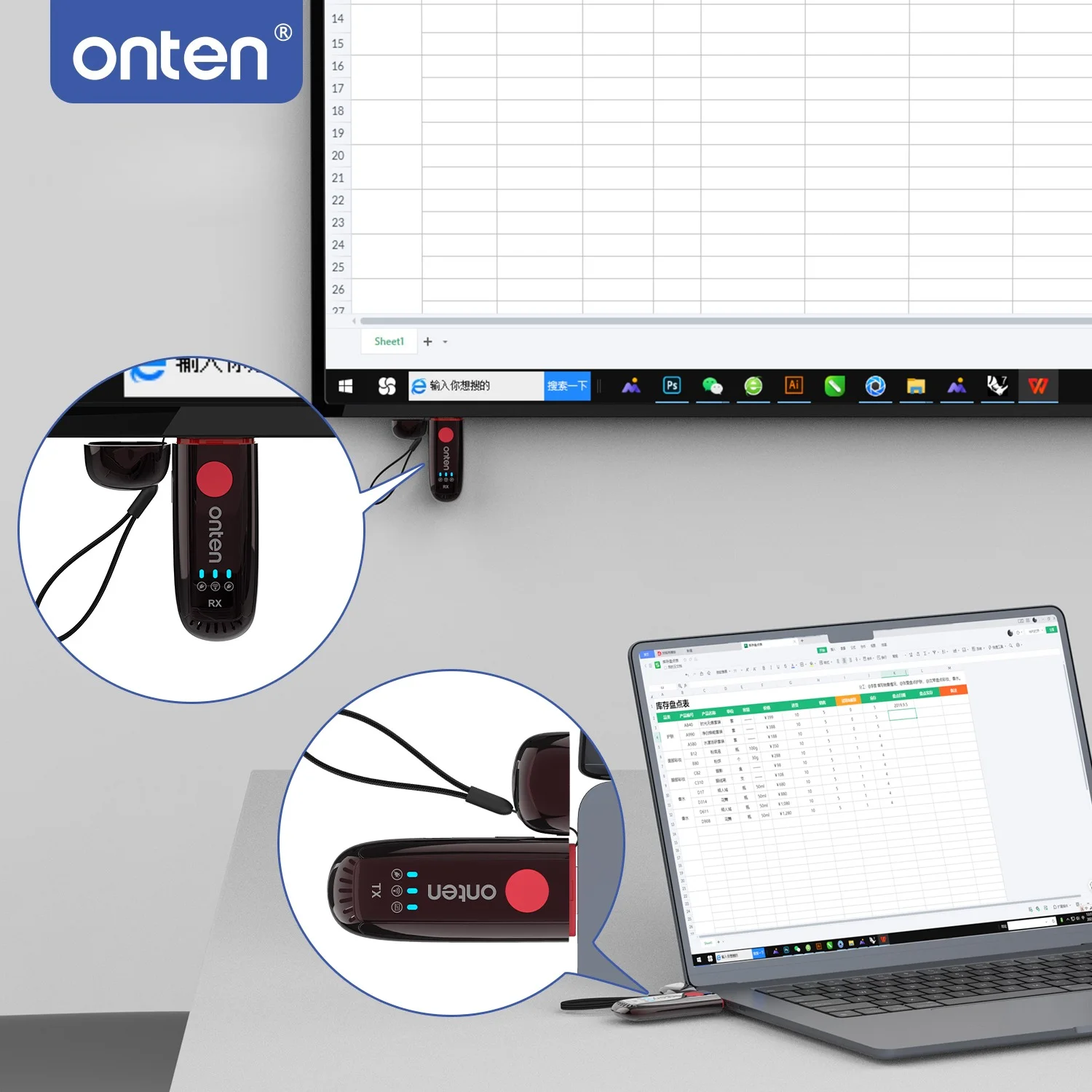 Onten HDMI Wireless Transmitter and Receiver 328FT Range 4K Input 1080P@60Hz Output No Driver for Camera Laptop TV Meeting Room