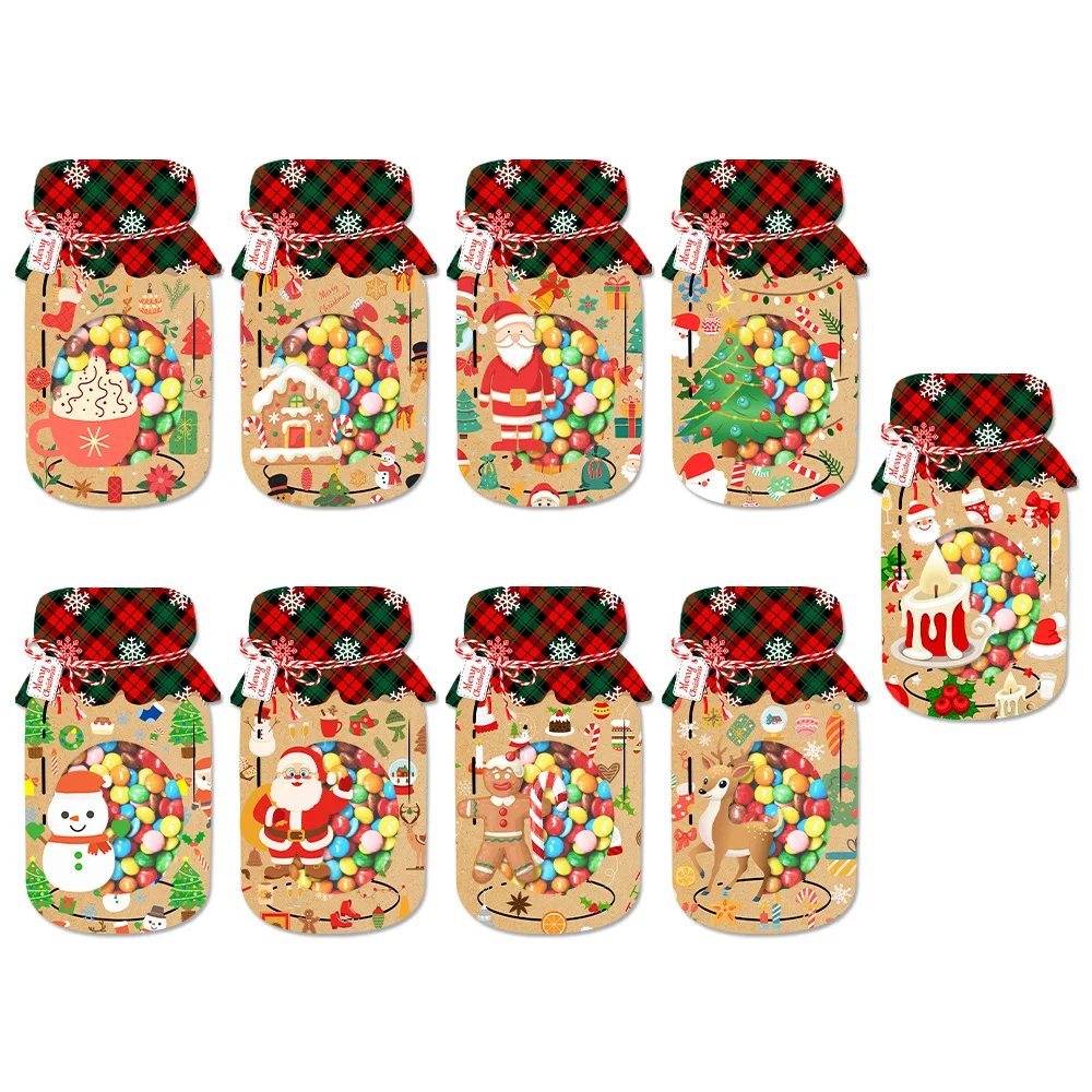 9 Stück Weihnachtsferien Einmachglas Geschenkkartenhalter mit Süßigkeiten-Plätzchenbeuteln Weihnachtsmann Schneemann Aufdruck Geschenkverpackung Tasche Neujahr