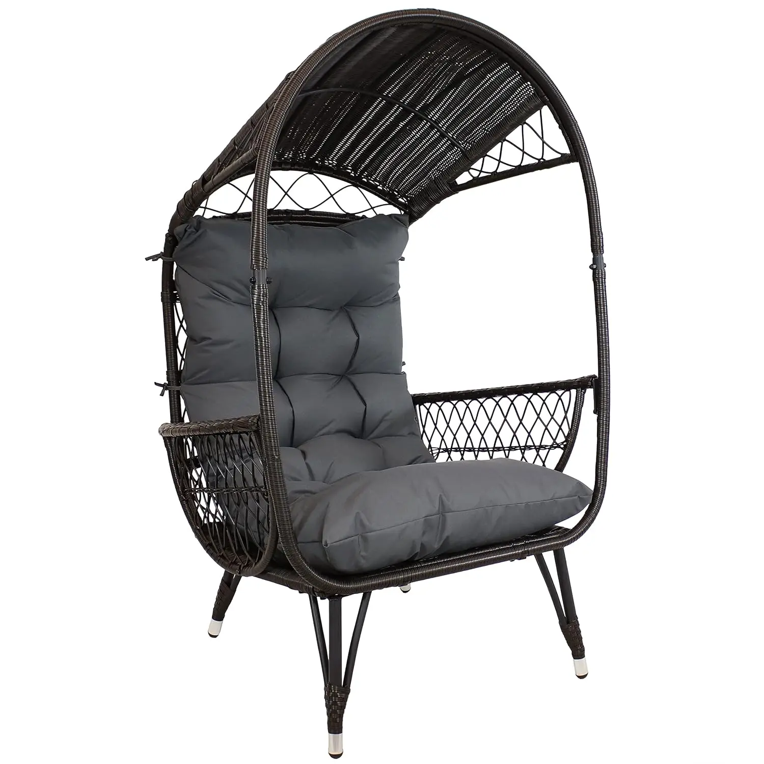 Shaded Comfort Wicker Outdoor Egg Chair, Polyester Cushion and Steel Frame- 250-Pound Weight Capacity