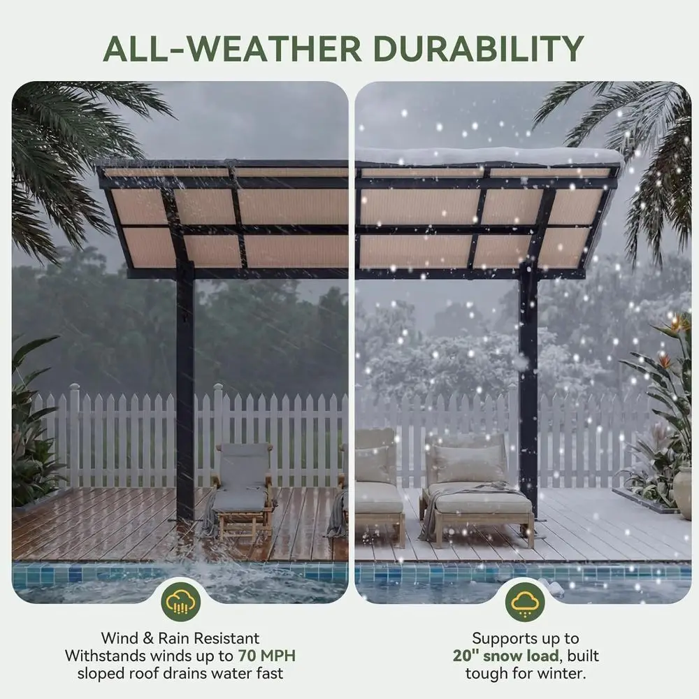 8'x10' Gazebo, reestanding Pergola with Roo, Heavy Duty Outdoor Pergolas or Patios, Hard Top Metal Wall-Mounted Pergola, 4.72" T view 2
