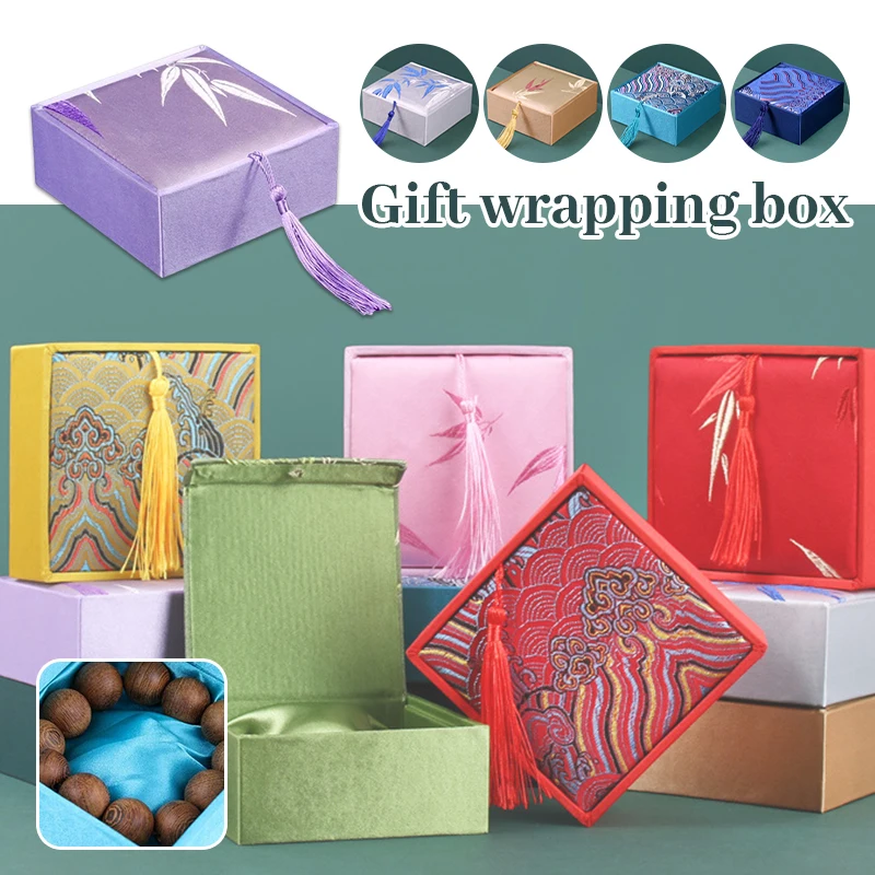 2PC Jewelry Tassel Packaging Box Chinese Brocade Buddha Beads Necklace Ring  Bracelet Storage Gift Box Retro Ethnic Souvenir Box