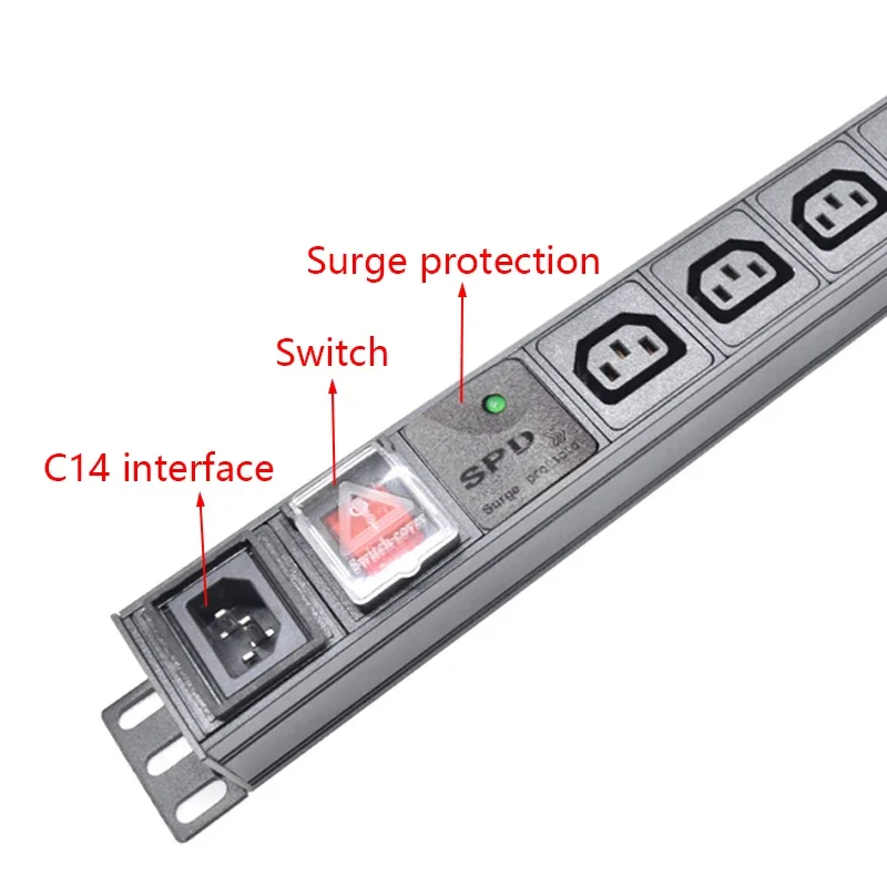 PDU Power Strip Unit IEC C14 port power input 2-10 C13 Outlet socket Surge protection cabinet rack wall desktop mounted Socket