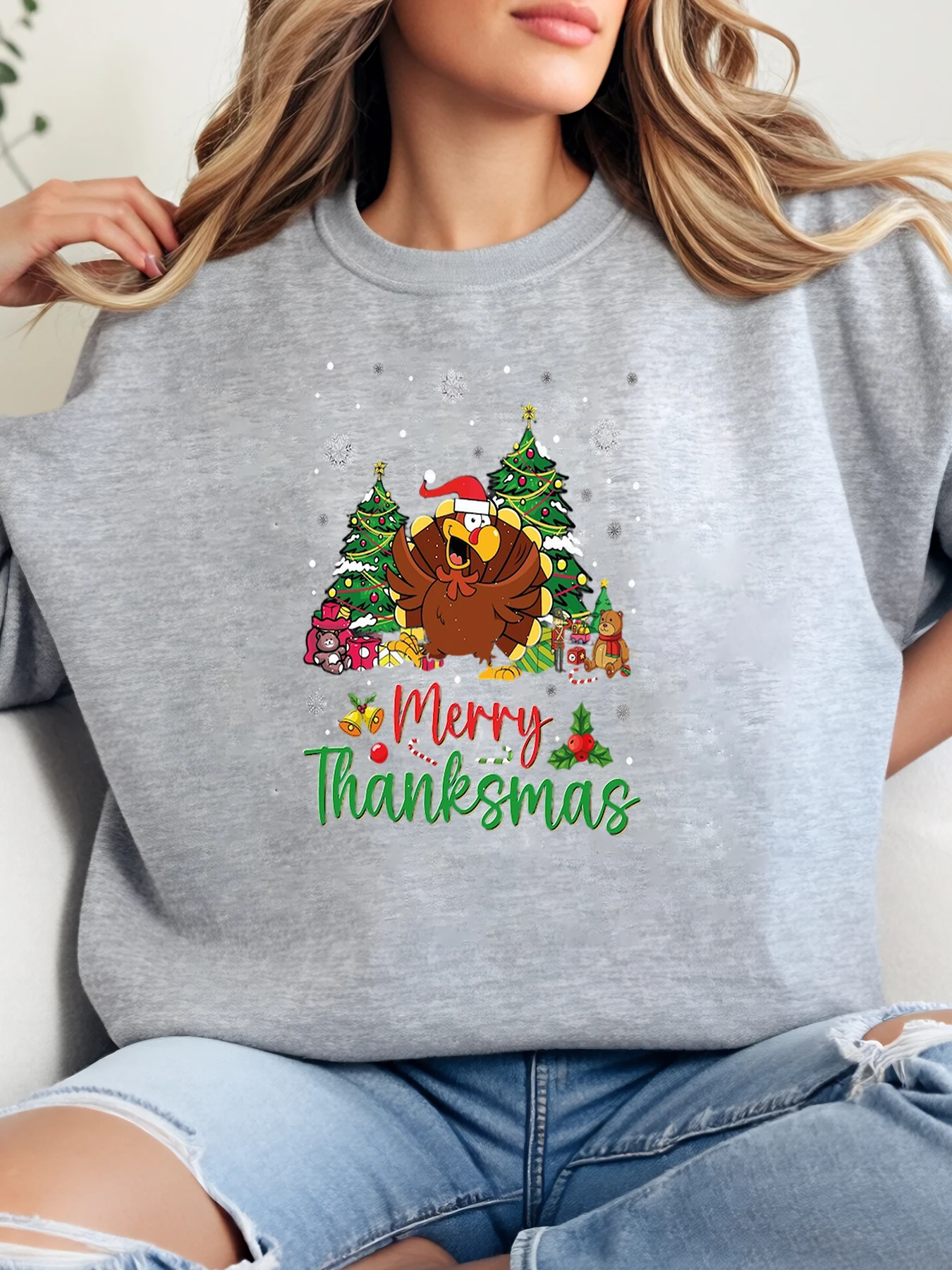 

Толстовка с принтом «Рождественская елка» и Рождеством, женская повседневная праздничная одежда, серая, больших размеров