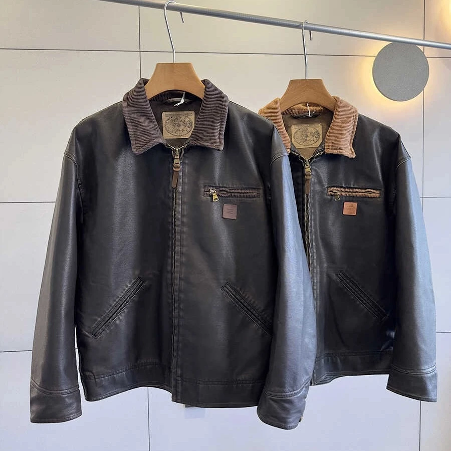 

Amekaji American Retro Detroit J97 Heavy-Duty Washed Distressed High-Quality Ultra-Suede Leather Jacket for Men Heavyweight Fall