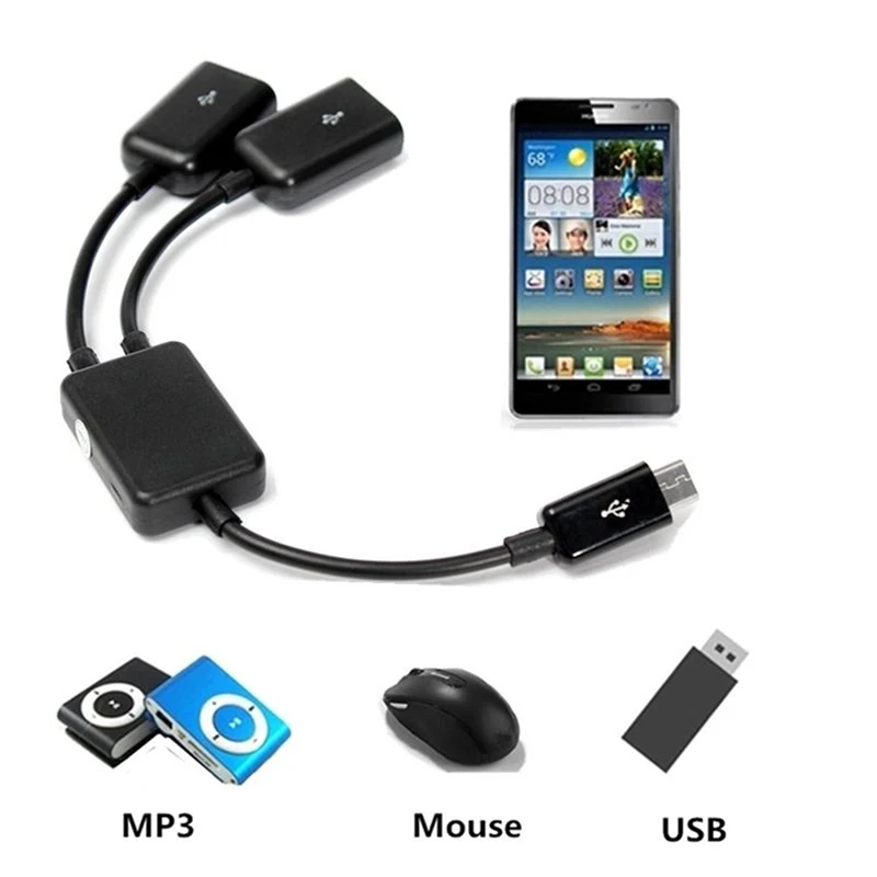 【C】1Pc Dual Micro USB OTG Hub Host Adapter Cable for Tablet PC And Smart Phone - External Drive Support