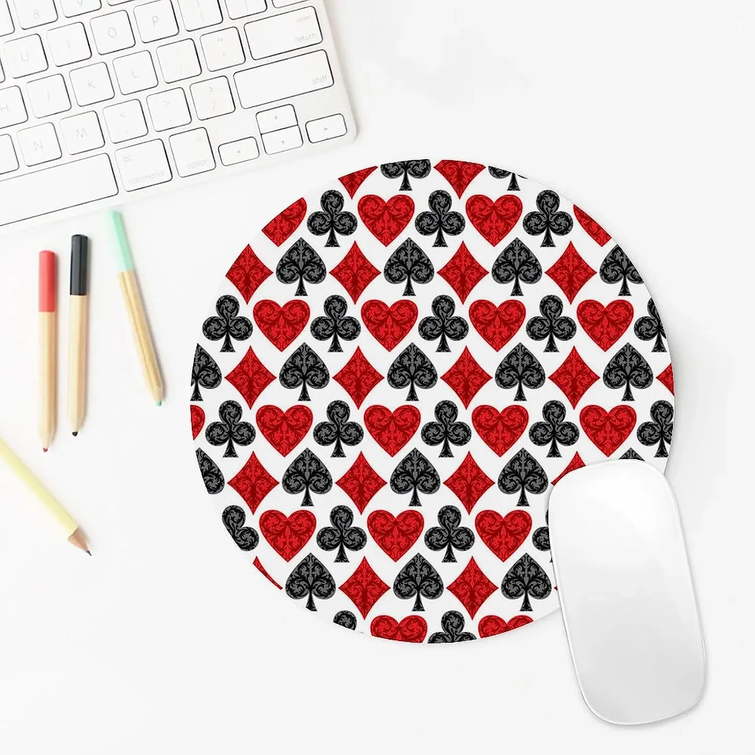 Playing Card Poker Round Mouse Pad Cute MousePads Non-Slip Mouse Mat for Laptop Computer Work Office Home 7.9x7.9 Inch