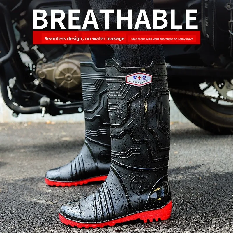 Fashionable High-Tube Unisex Military Rain Boots Waterproof Wear-Resistant Kitchen Work Anti-Slip Rubber Shoes for Men And Women view 3