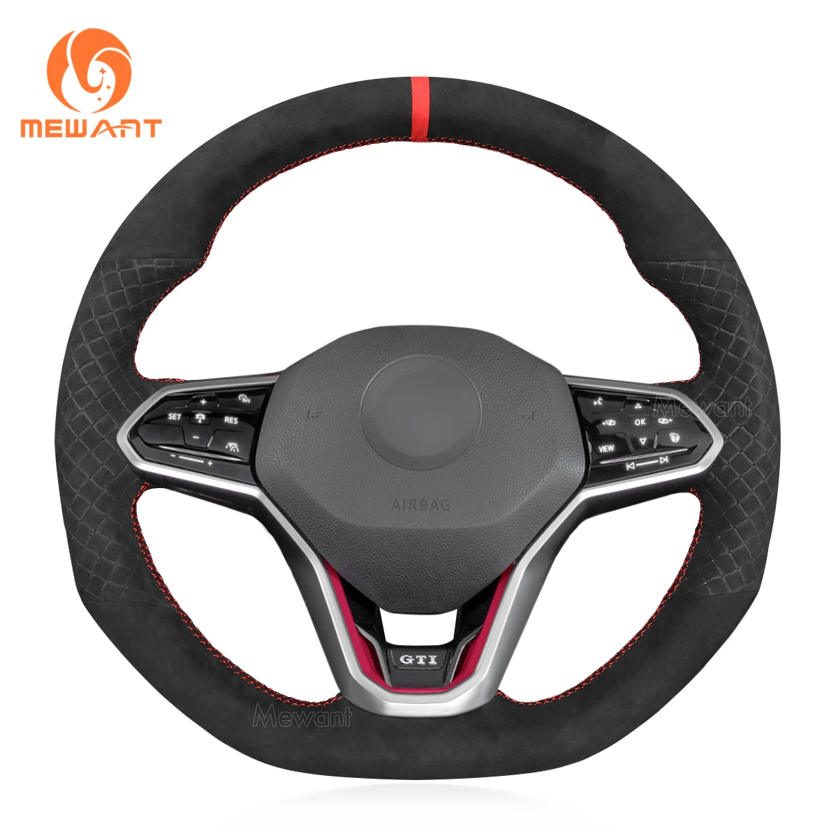 

MEWANT Black Embossed Alcantara Car Steering Wheel Cover for Volkswagen VW Golf 8 R GTI 8 GTD GTE Arteon Tiguan R-Line 2020-2021