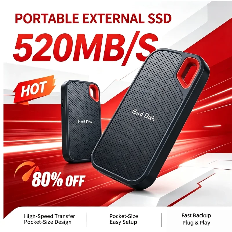 Portable SSD External Hard Drive 2TB 4TB USB 3.2 Type‑C Ultra‑Fast Data Storage External Solid State Drive For Laptop Mac PC
