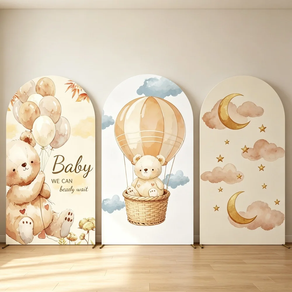 Bear Balloon Baby Shower Birthday Arch Backdrop Cover Newborn Baby 1st Birthday Party Decorations Elastic Arched Background Prop
