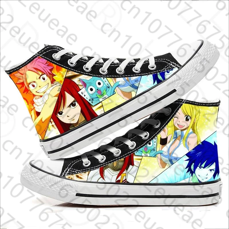 Anime Fairy Tail Print Canvas Shoes, tênis de topo alto, casual, Cosplay, Etherious, Natsu, Dragneel, Fantasia, Moda