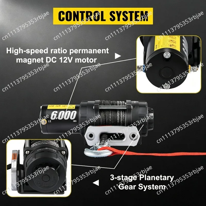 Electric Winch 6000lb Load Capacity Truck Winch Synthetic Rope with Wireless Remote Control, Powerful Motor for ATV UTV Off Road