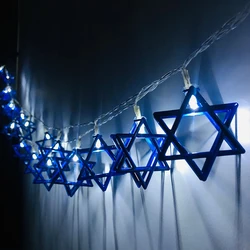 1,65 M 10LED judaísmo Mogen David estrella luces cadena Hanukkah Shavuot judío la fiesta de la dedicación Menorah suministros para fiestas