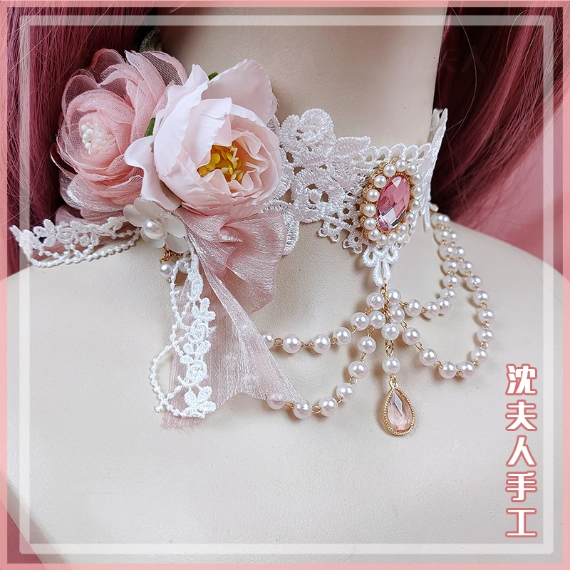 

Лолита кружево колье ожерелье цветок ключицы цепочка лента ручной работы жемчуг горячая девушка колье женские украшения аниме аксессуары для косплея