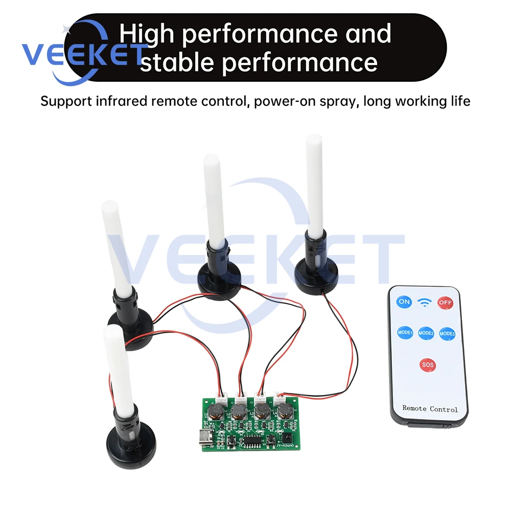 DC 5V RF Infrared Remote Control Four-Jet Humidifier Module Atomization Control Board DIY Ultrasonic Atomizer Type C
