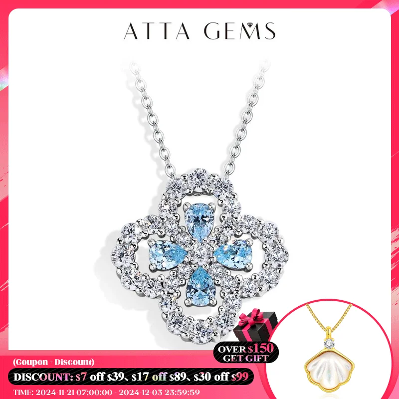 ATTAGEMS Sparkling Moissanite Diamond Necklace Pendant for Women Clover Shape S925 Silver White Gold Plated Wedding Fine Jewelry