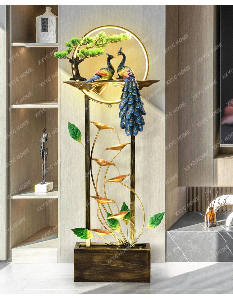 Peacock flowing fountain ornament floor-to-ceiling living room lucky circulation water feature decoration