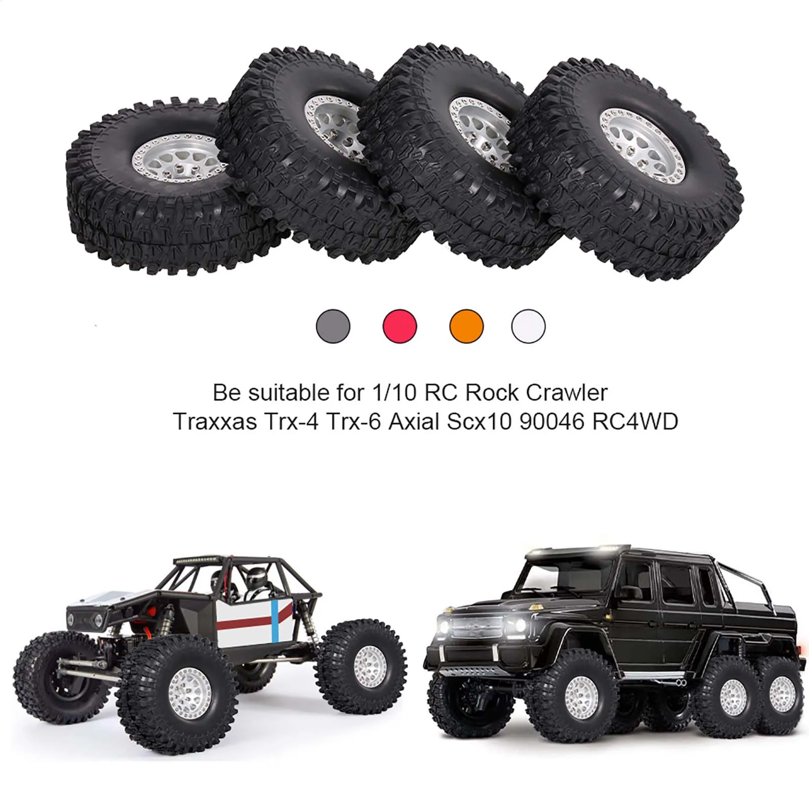 

4PCS 1.9in Crawler RC Rubber Tires with Metal Rim for 1/10 RC Rock Crawler Traxxas Trx-4 Trx-6 Axial Scx10 90046 RC4WD RC Car