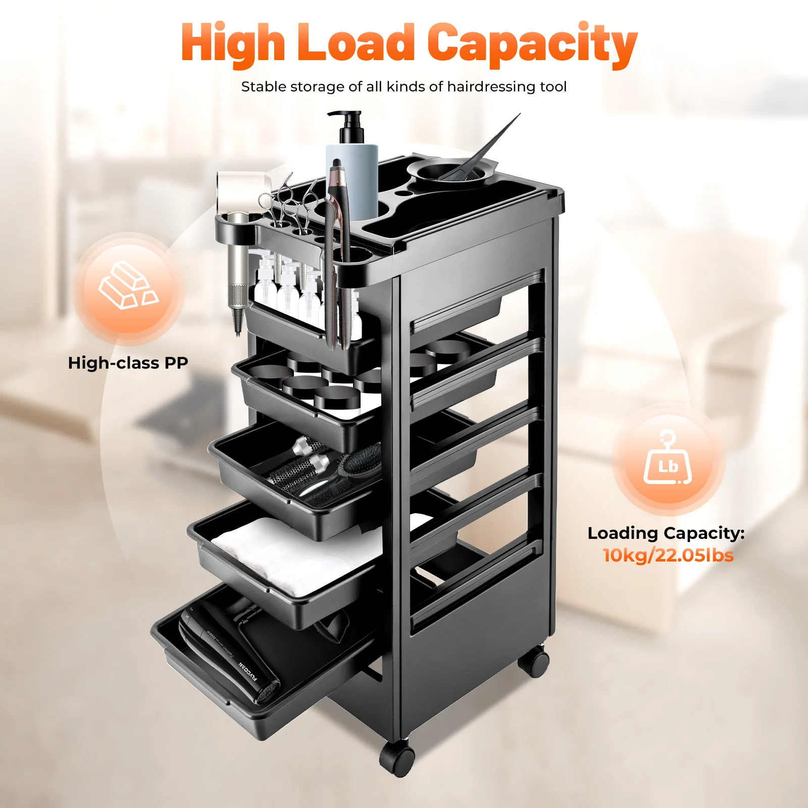 

5-layer Salon Rolling Trolley Cart Hair Salon Trolley with Universal Wheels Free Move Large Capacity Salon Rolling Tools Cart