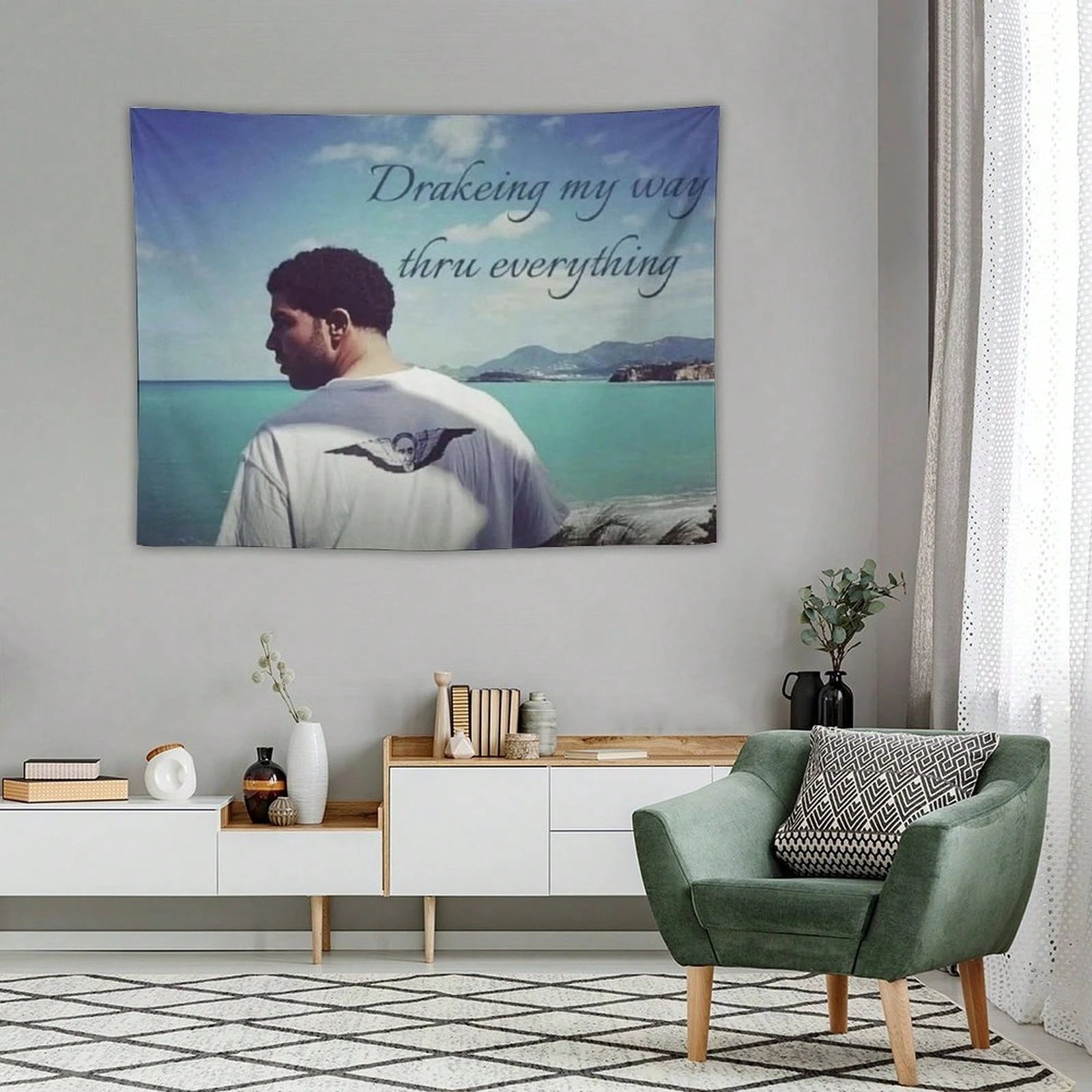 1pc Music Drake Rap Singer Decorative Tapestry, Album Lyrics Tapestry, Suitable For University Dormitory, Living Room, Home Deco