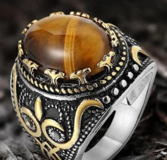 European And American Style High-end Retro Gemstone Ring For Men, Simple Oval Large Gemstone Street Popular Ring