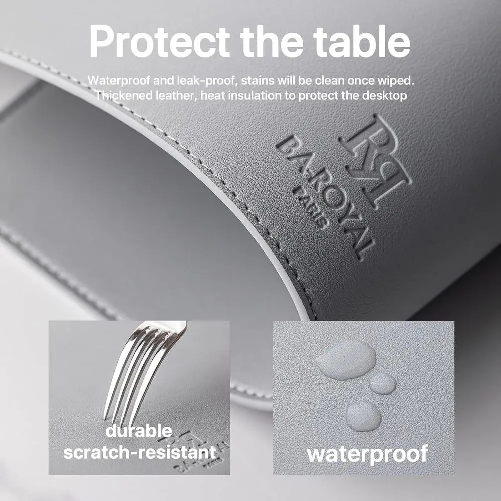 طقم سجاد طاولة من الجلد الصناعي باللون الرمادي مكون من 12 قطعة، قابل للغسل، مقاوم للحرارة، مقاوم للماء، غير قابل للانزلاق، سهل التنظيف للمطبخ وعلامة الطعام