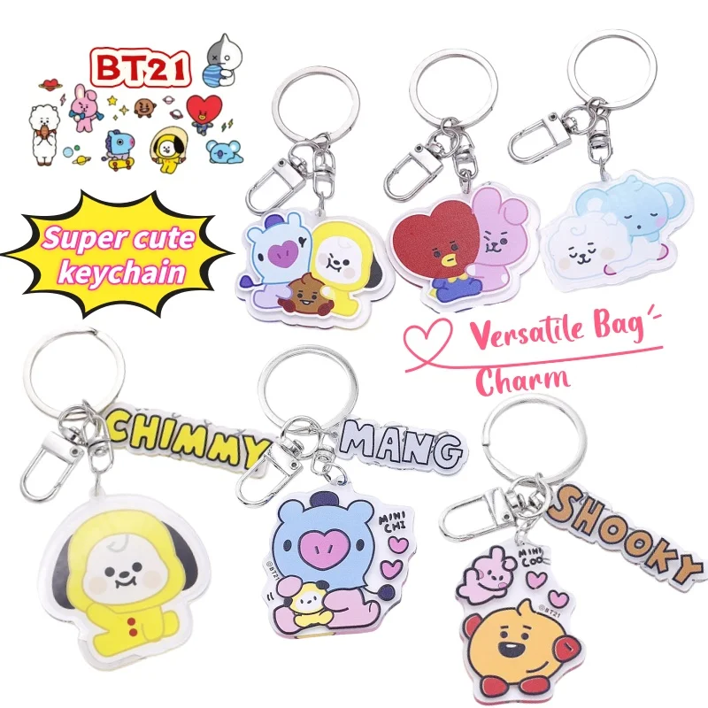 

Брелок для ключей BT21 Koya Shooky Mang Chimmy Tata Cooky: милый мультяшный дизайн, высокая цветовая гамма, универсальный, для школьного рюкзака, украшение