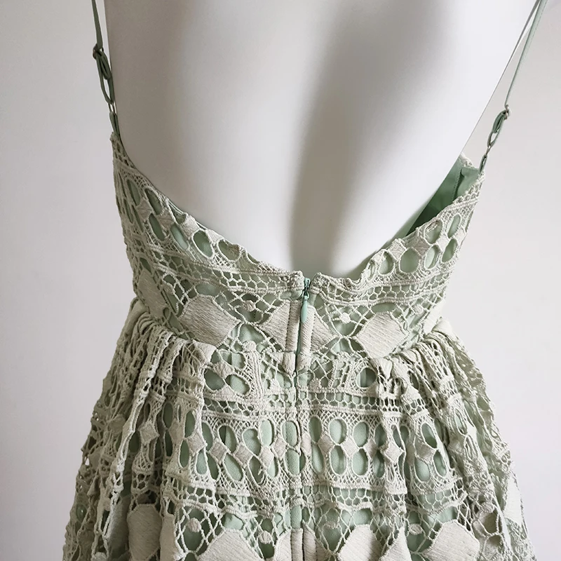 Robe de soirée en dentelle pour femmes, vintage, multicouche, amissié, broderie, dos nu, sexy, vert, été