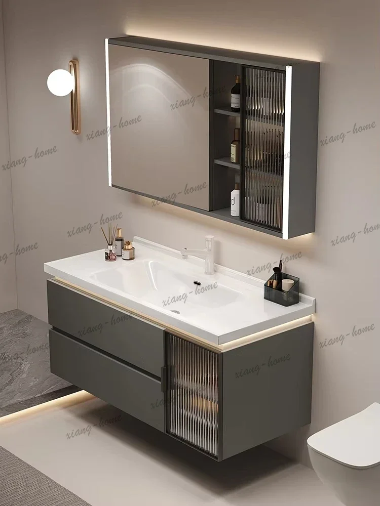 PG Bathroom Furniture Set Oak Luxury Bathroom Vanity And 1 Sink With Integrated Smart Mirror Washbasin For Modern Bathrooms