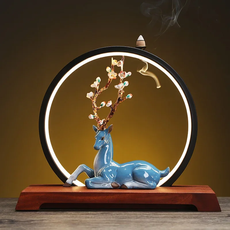 

Backflow Incense Holder With USB LED Light, Chinese Style Ceramic Perfect for Relaxing or Home Decor