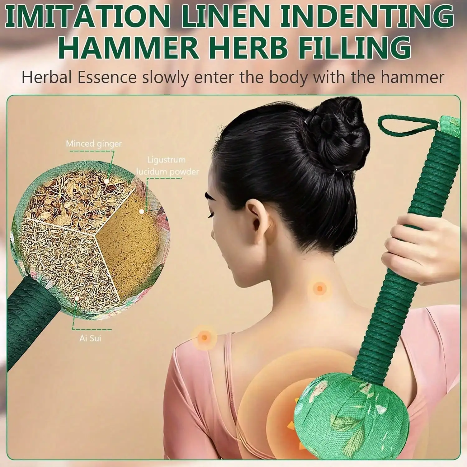 Langstieliger Wermut-Massagehammer für Lymphdrainage – manuelle Ganzkörper- und Rückenentlastung, Stressreduzierung, Nylonmaterial – Detail 2