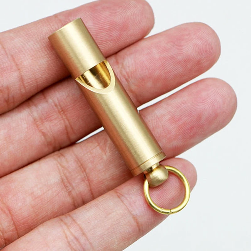 Brass Keychain Pure Copper Handmade Retro Personality Whistle Pendant Children\'s Outdoor Survival Training Camp Whistle